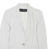 ZARA Womens Light Grey Button Jacket XS Cotton Blend Plain Casual Timeless