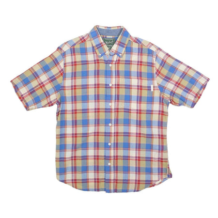 WOOLRICH Mens Blue Beige Red Check Shirt M Cotton Short Sleeve Casual