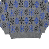 Mens Grey Blue Patterned Polyester Blend Plain Crew Neck Jumper L Casual