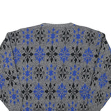Mens Grey Blue Patterned Polyester Blend Plain Crew Neck Jumper L Casual
