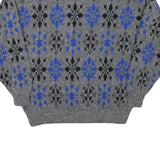 Mens Grey Blue Patterned Polyester Blend Plain Crew Neck Jumper L Casual