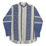 WRANGLER Mens Blue & Cream Pattern Shirt L Cotton Long Sleeve Button Casual