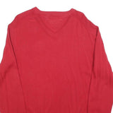 TOMMY HILFIGER Mens Red Pullover Plain V-Neck Basic Knit Jumper L Cotton Blend