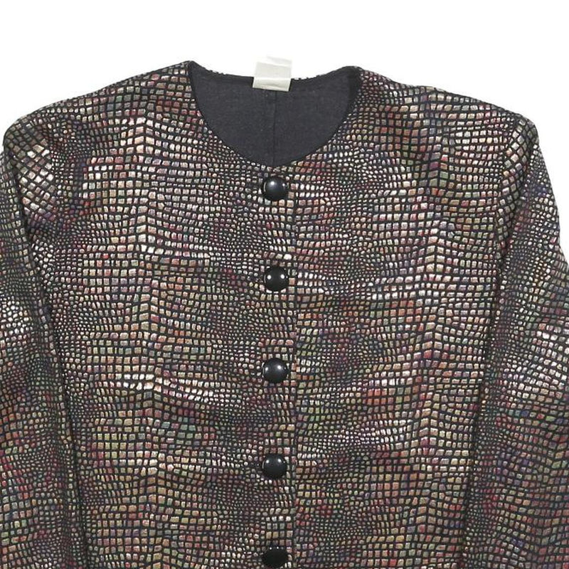 DIVINA Womens Brown Button Jacket S Polyester Blend Patterned Cropped Stylish