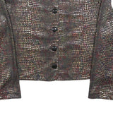 DIVINA Womens Brown Button Jacket S Polyester Blend Patterned Cropped Stylish