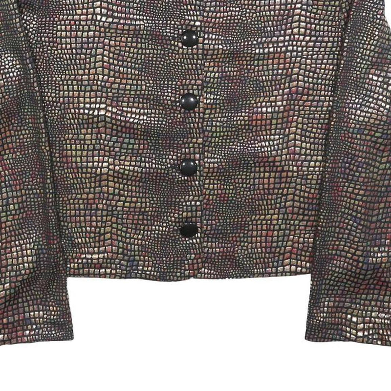 DIVINA Womens Brown Button Jacket S Polyester Blend Patterned Cropped Stylish