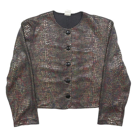 DIVINA Womens Brown Button Jacket S Polyester Blend Patterned Cropped Stylish