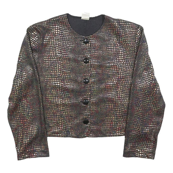 DIVINA Womens Brown Button Jacket S Polyester Blend Patterned Cropped Stylish