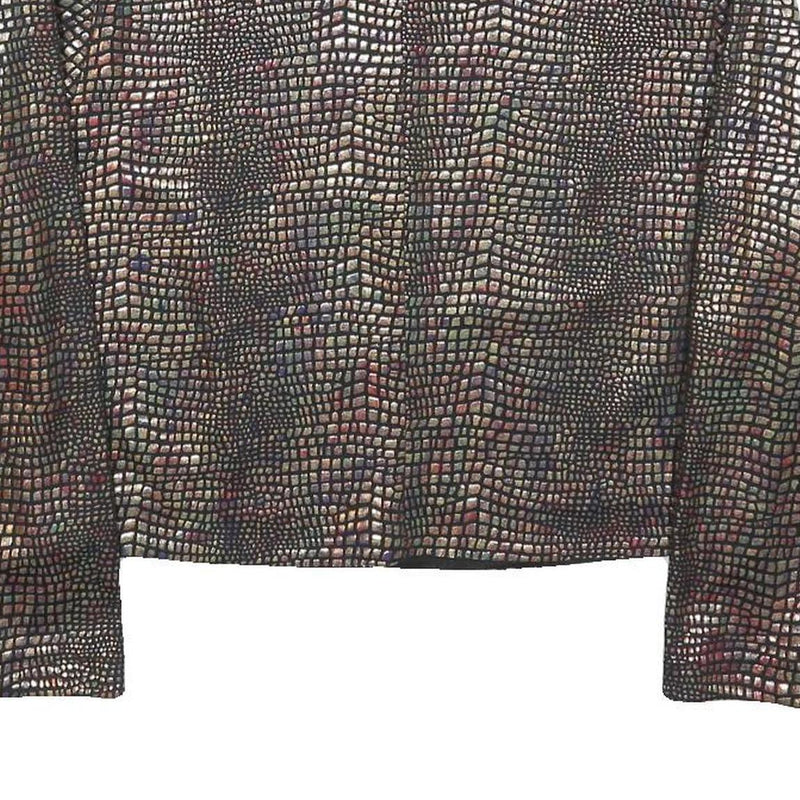 DIVINA Womens Brown Button Jacket S Polyester Blend Patterned Cropped Stylish