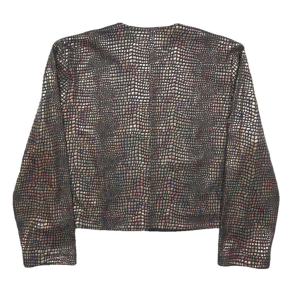 DIVINA Womens Brown Button Jacket S Polyester Blend Patterned Cropped Stylish