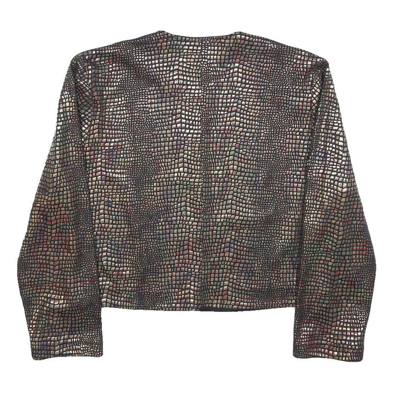 DIVINA Womens Brown Button Jacket S Polyester Blend Patterned Cropped Stylish
