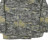Womens Grey & Green Horse Motif Button Jacket L Polyester Blend Animal Pattern