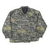 Womens Grey & Green Horse Motif Button Jacket L Polyester Blend Animal Pattern