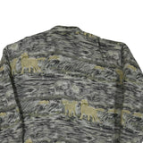 Womens Grey & Green Horse Motif Button Jacket L Polyester Blend Animal Pattern