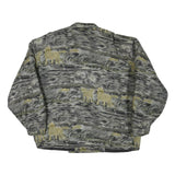 Womens Grey & Green Horse Motif Button Jacket L Polyester Blend Animal Pattern