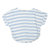 ZARA Womens Blue & White Striped Basic Top Short Sleeve Round Neck XS Casual