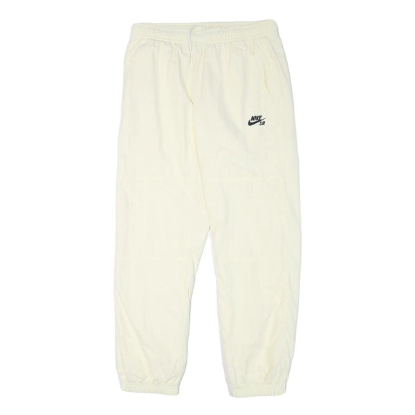 NIKE Mens Joggers Cream L W30 L28 Slim Tapered Fit SB Logo Elastic Waist