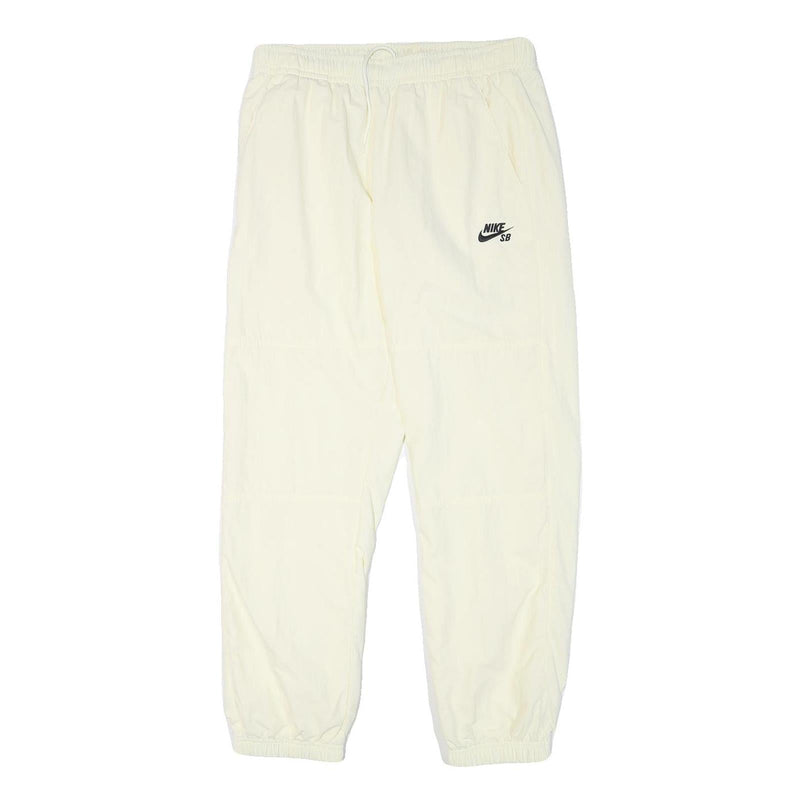 NIKE Mens Joggers Cream L W30 L28 Slim Tapered Fit SB Logo Elastic Waist