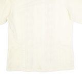 Mens Cream Plain Faux Silk Shirt L Relaxed Fit Short Sleeve Button Collar Satin
