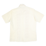 Mens Cream Plain Faux Silk Shirt L Relaxed Fit Short Sleeve Button Collar Satin