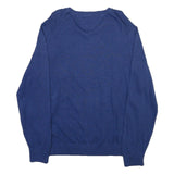 TOMMY HILFIGER Mens Blue Plain V-Neck Basic Knit L Cotton Blend Jumper