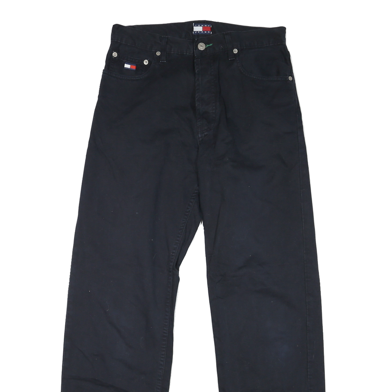 TOMMY HILFIGER Mens Cotton Black Classic Straight Trousers W30 L31 Button
