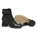 CHARLES & KEITH Womens Black Leather Ankle Boots UK 2 Stylish Heeled Lace-Up