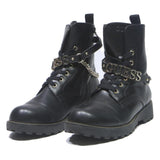 GUESS Womens Combat Boots Black Leather UK 4 Lace-Up Chunky Sole Stylish