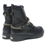 GUESS Womens Combat Boots Black Leather UK 4 Lace-Up Chunky Sole Stylish