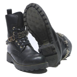 GUESS Womens Combat Boots Black Leather UK 4 Lace-Up Chunky Sole Stylish