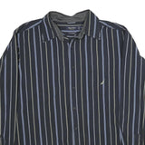NAUTICA Mens Black & Blue Striped Cotton Shirt XL Classic Fit Button Down