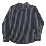NAUTICA Mens Black & Blue Striped Cotton Shirt XL Classic Fit Button Down