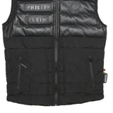 PHILIPP PLEIN Mens Black Leather & Cotton Quilted Gilet M Jacket Zip Sleeveless