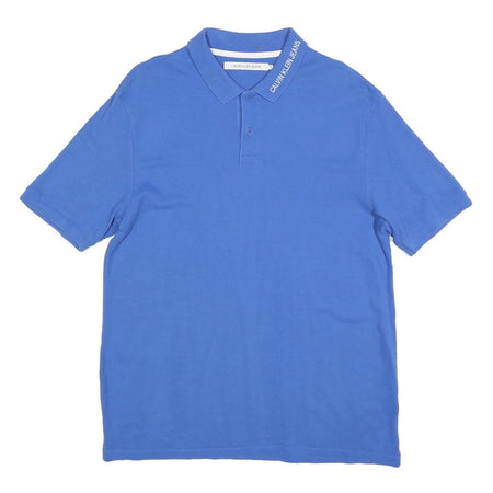 CALVIN KLEIN JEANS Mens Blue Short Sleeve Plain M Cotton Blend Polo Shirt