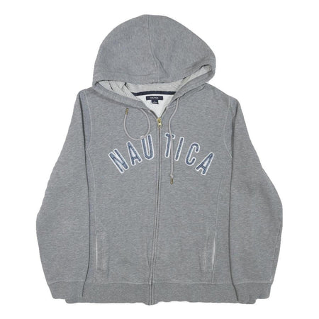 NAUTICA Womens Grey Hoodie L Zip Up Cotton Blend Casual Sweatshirt