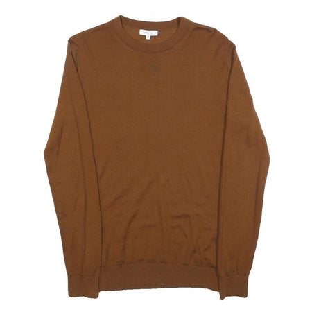 REISS Mens Brown Plain Pullover Crew Neck Basic Knit XS Wool Jumper