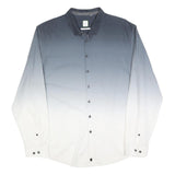 CALVIN KLEIN Mens Blue & White Shirt XL Cotton Blend Ombre Button Down