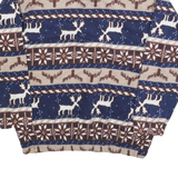OUTBROOK Womens Blue Brown Cream Patterned Jumper 1/4 Zip Pullover M Reindeer