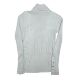 Womens Blue Plain Pullover Roll Neck Basic Knit Jumper M Ribbed Knit Silver