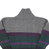 BOSTON TRADERS Mens Grey & Purple Patterned Wool Jumper Shawl Collar Cable Knit