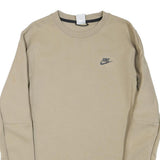 NIKE Mens Beige Cotton Blend Crew Neck Sweatshirt S Logo Detail Zip Pocket
