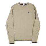 NIKE Mens Beige Cotton Blend Crew Neck Sweatshirt S Logo Detail Zip Pocket