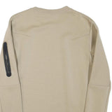 NIKE Mens Beige Cotton Blend Crew Neck Sweatshirt S Logo Detail Zip Pocket