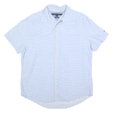 TOMMY HILFIGER Mens Blue & White Striped Shirt L Cotton Blend Casual Summer