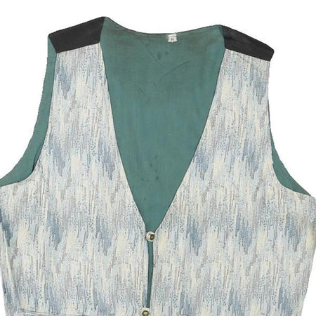 Womens Blue & White Pattern Button Cotton Blend Jacket M Stylish Casual Vest