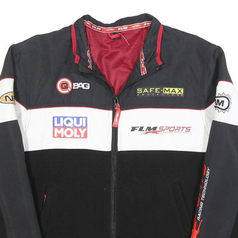 FLM Mens Black White Red Racing Polyester Blend Zip Jacket Sports M