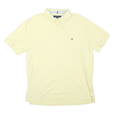 TOMMY HILFIGER Mens Yellow Polo Shirt XL Cotton Blend Short Sleeve Plain Basic