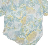 TODAY Womens Blue & Yellow Printed Shirt Short Sleeve Collared L Summer Top