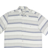 LEANDRO Mens White & Grey Strip Pattern Cotton Blend Short Sleeve Shirt L Casual