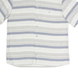 LEANDRO Mens White & Grey Strip Pattern Cotton Blend Short Sleeve Shirt L Casual